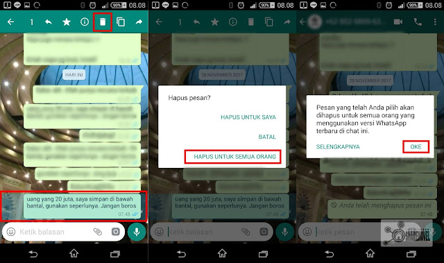 Hapus pesan whatsapp yang telah terkirim dalam jangka waktu lebih dari 7 menit - diatasi.com 
