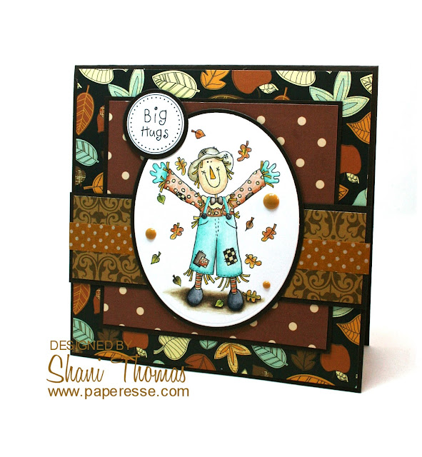 Big Hugs Happy Birthday/Happy Thanksgiving card featuring free digital stamp from Dearie Dolls, by Paperesse.