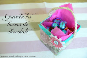 Huevos de chocolate en cesta de Pascua hecha a mano