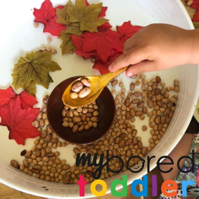 Fall sensory bin for kids