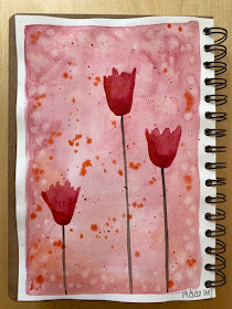 Watercolour pink tulips with speckled background