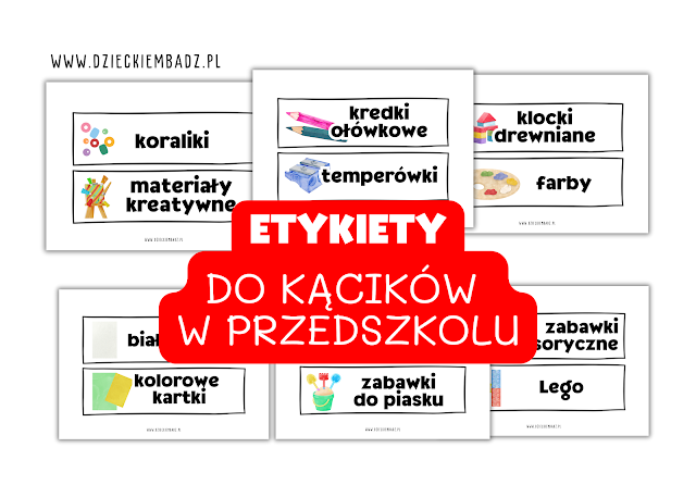 etykiety do kącików w przedszkolu