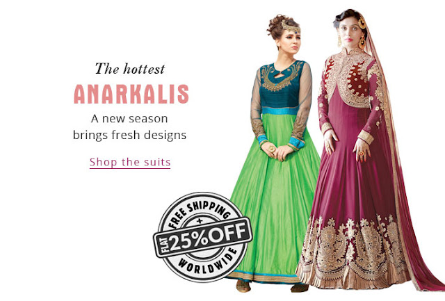 Designer Anarkali Salwar Kameez - Free Shipping Worldwide + 25% Discount