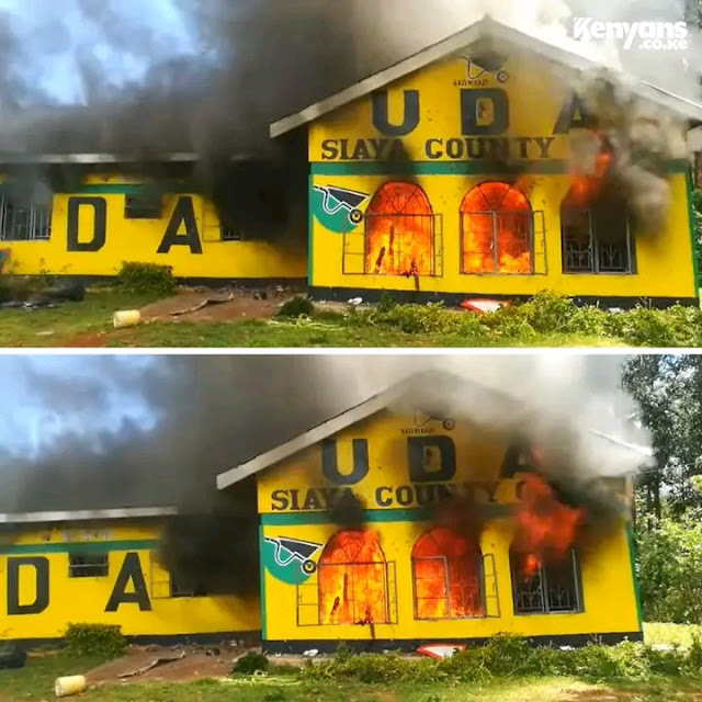 Siaya UDA offices set on fire by angry Azimio supporters on Maandamano Thursday.