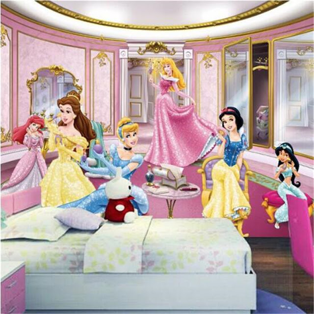 Disney princess wall mural kids room girl mural 3d photo wallpaper cartoon princesses photo pink