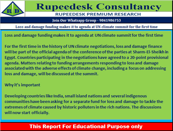 Loss and damage funding makes it to agenda at UN climate summit for the first time - Rupeedesk Reports - 07.11..2022