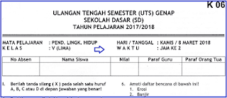 Soal UTS 2 PLH Kelas 5 SD Terbaru dan Kunci Jawaban