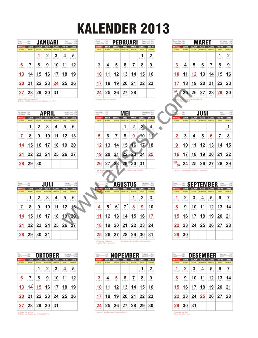 Template Kalender  2020 lengkap  dengan  Tanggal  Arab dan 