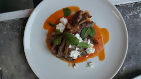 Lamb cutlets with a minted roast tomato sauce & crumbled feta