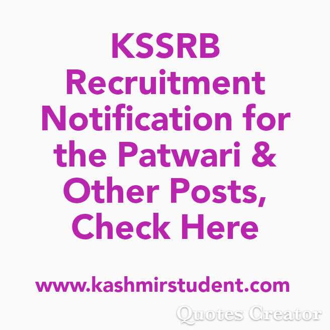 KSSRB Recruitment Notification for the Patwari & Other Posts, Check Here