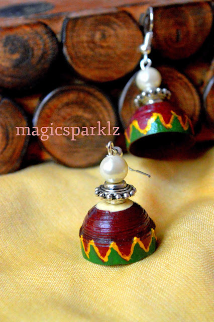 quilled maroon green ethnic jhumka 