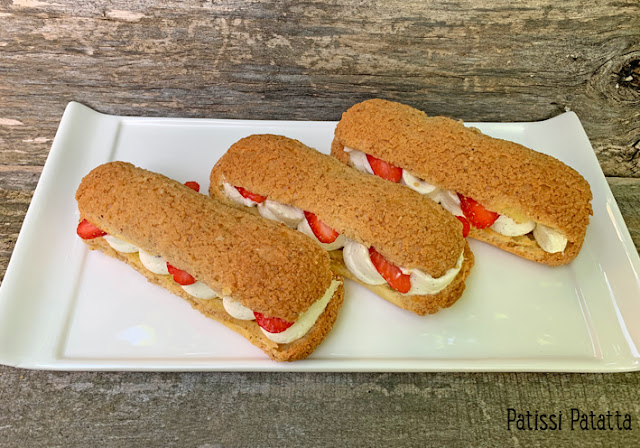 Recette d’éclairs aux fraises, éclairs craquelin aux fraises, éclairs confit de fraises, éclairs chantilly mascarpone et fraises, éclairs maison, pâte à choux, pâtisserie aux fraises, pâtisserie, patissi-patatta