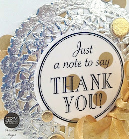 SRM Stickers Blog - Fancy Thank You Cards by Christine - #fancy #stickers #thanks #card #doily #silver #metallic