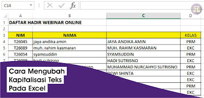 Mengubah Huruf Kecil ke Huruf Besar Excel