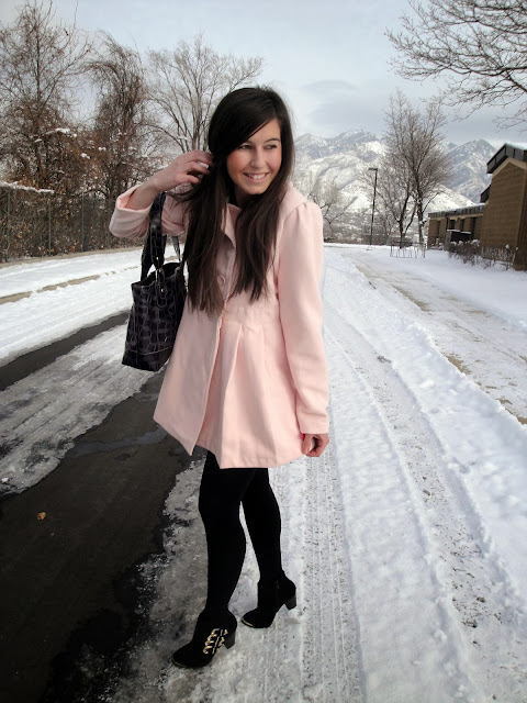 ankle booties, ankle boots, booties, heavy coat, pink coat, ruffle coat, target, bag, snow, snow days, snowy, 