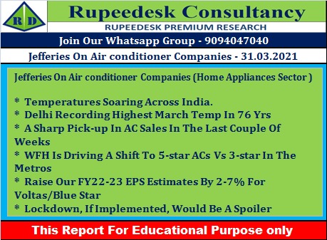 Jefferies On Air conditioner Companies (Home Appliances Sector) - Rupeedesk Reports