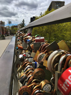 Locks on a bridge crossing Rideau Canal Ottawa, Canada