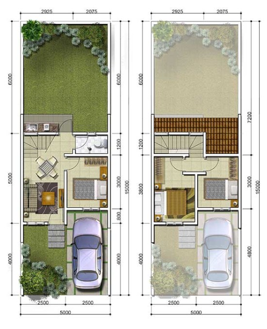 LINGKAR WARNA 2  Denah rumah  minimalis ukuran 5x15  meter 3 