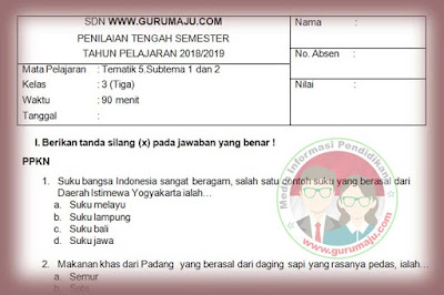 Download Soal Penilaian Tengah Semester PTS atau Ulangan Tengah Semester  Soal PTS Kelas 3 Semester 2 Kurikulum 2013 Revisi 2018