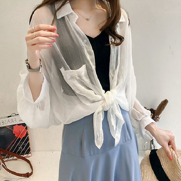 Summer sun proof clothes for middle and long school girls anti ultraviolet Korean loose large cardigan thin shirt jacket