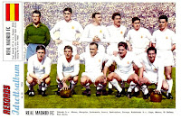 REAL MADRID C. F. Temporada 1957-58. Juan Alonso, Marquitos, Santamaría, Rafa Lesmes, Santisteban, Zárraga; Kopa, Mateos, Di Stéfano, Rial y Gento. CLUB ATLÉTICO DE MADRID 1 REAL MADRID C. F. 1. 27/04/1958. Campeonato de Liga de 1ª División, jornada 29. Madrid, estadio Metropolitano. GOLES: 1-0: 38’, Hollaus. 1-1: 76’, Rial.