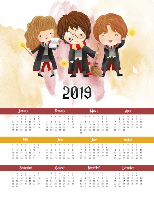 Harry Potter: Free Printable 2019 Calendar.  