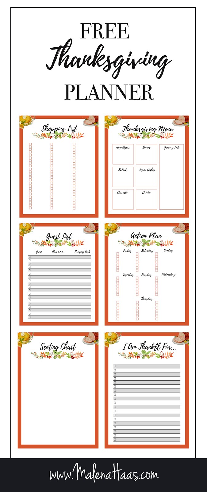 Free Thanksgiving Planner Printable - Ultimate Bundle Download http://www.malenahaas.com/2017/10/freebie-friday-ultimate-thanksgiving.html 