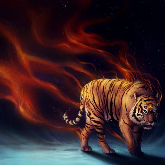  Fantasy Fire Tiger Tablet Wallpaper. 