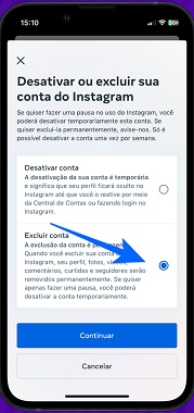 Excluir conta no Instagram