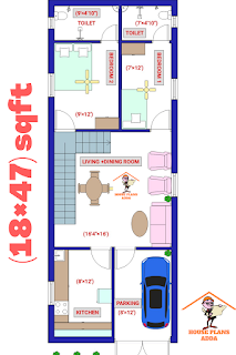 house plan,18×47square feet,house design,ghar ka naksha,2bhk