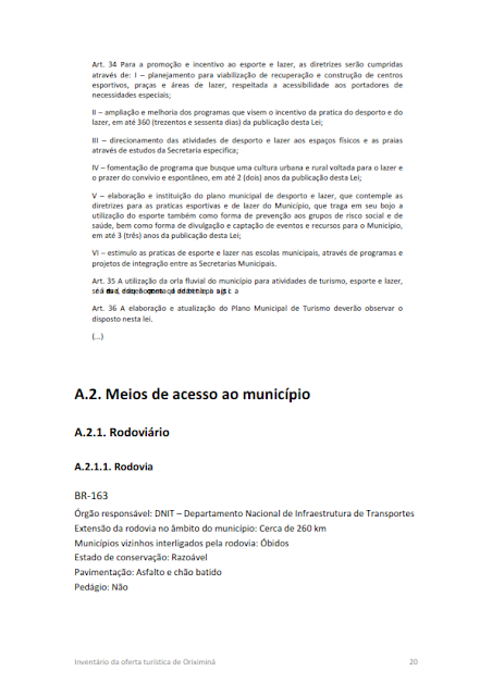 Inventário da oferta turística do Município de Oriximiná -  A.1. Informações básicas do município - 2014