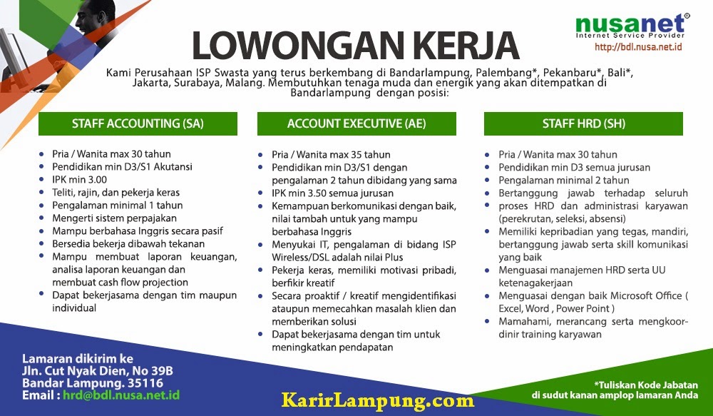 Lowongan Kerja Nusanet Bandar Lampung