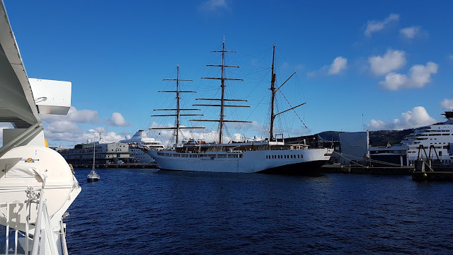 Square-rigged Barque/cruise ship Sea Cloud II in Bergen, Norway; Ships in Bergen