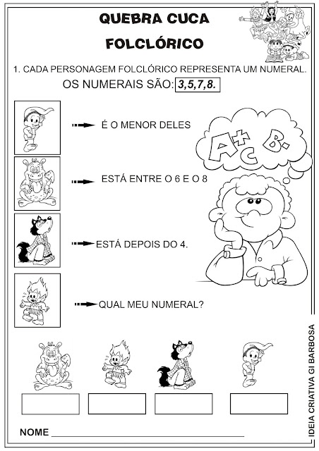 Atividade Matemática Folclore 4º Ano Quebra Cuca