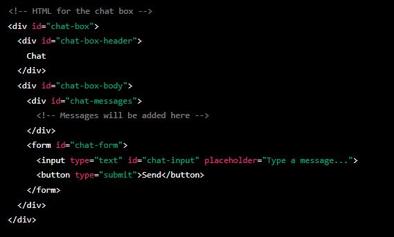 Image of chat box html code for website