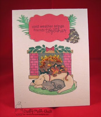 Fireside Pets card by Crafty Math Chick | Fireside Friends stamp set and Pines & Holly die set by Newton't Nook Designs