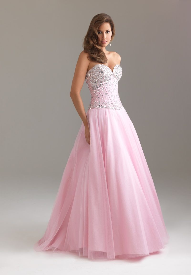 Taffeta and Tulle Strapless Sweetheart A-Line Long Prom Dress