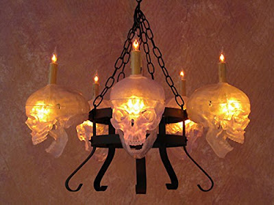 Skull Metal Chandelier With Five Clear Skulls Is Creepy Gaping-Jawed Skulls, Perfect For Halloween Event 