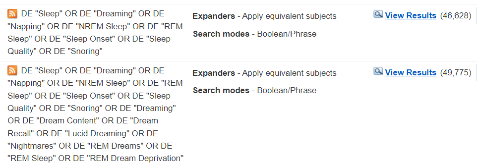 EBSCO APA PsycInfo showing different numbers of search results