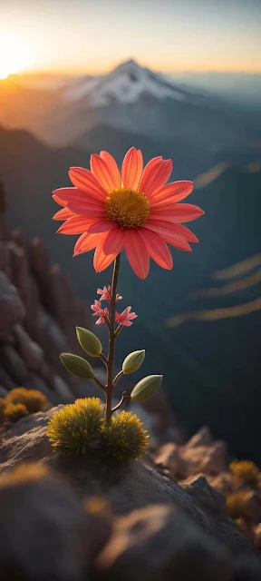 Phone Wallpaper: Nature, Flower, Lonely, Mountain, Scenery, Sunset