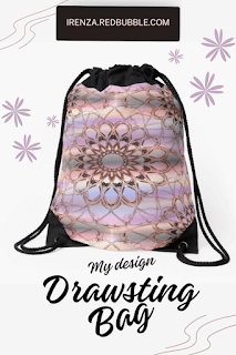 Pastels with symmetric flower pattern Drawstring Bag.