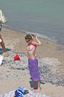 Caught Dressing On Beach Nude Topless Blonde