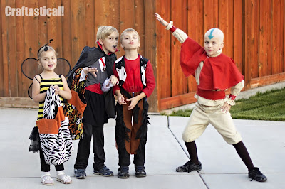 Aang Halloween costume and homemade trick or treat bags