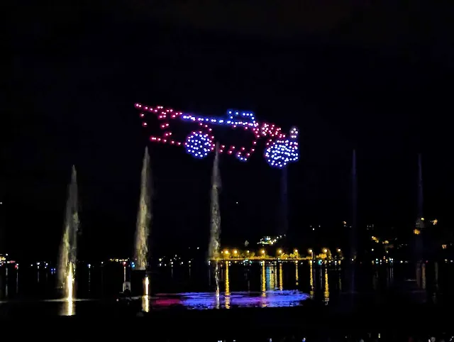 Grease Lightning assembled with lighted drones in Annecy France
