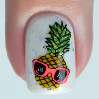 cool pineapple stamped nail art