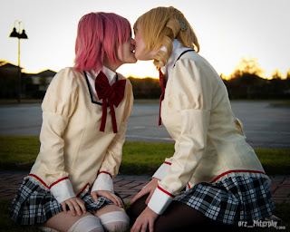 Cosplay girls kissing