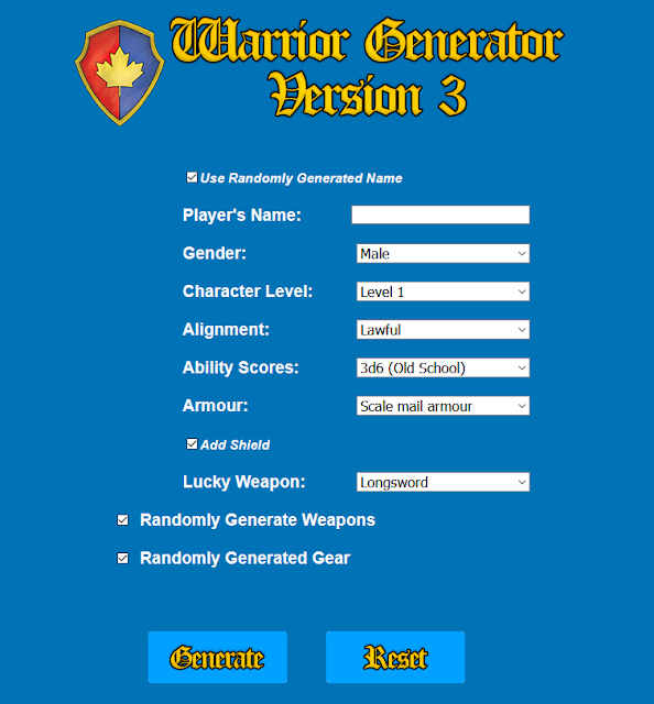 Dungeon Crawl Classics Warrior Generator Version 3