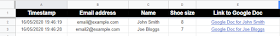 Screenshot of spreadsheet with data and Doc link