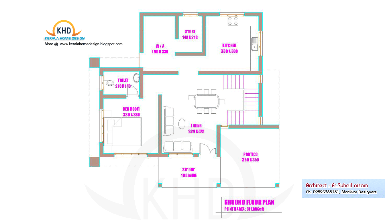 Home plan and elevation 1250 Sq Ft home appliance