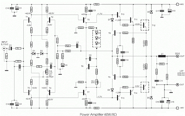 60W Transistored Power Amplifier Circuit Diagram